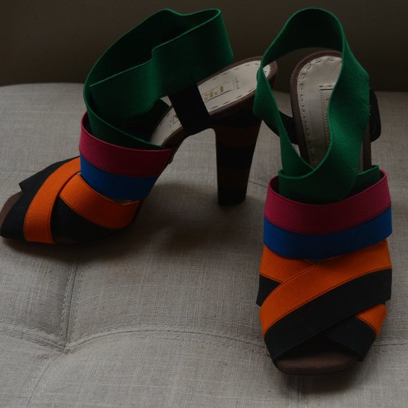 Prada Rainbow Multicolor Elastic Sandals Heels - Picture 2 of 8